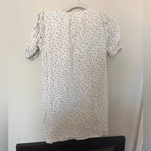 Olivaceous White Cream Floral Linen Cotton Dress Puff Sleeve Modest